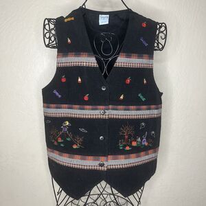 Cascade Blues Black Corduroy Fall Halloween Embroidered Vest